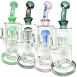 AFM Glass Inline To Arm Dab Rigs with Colored Bent Necks and Showerhead Percs