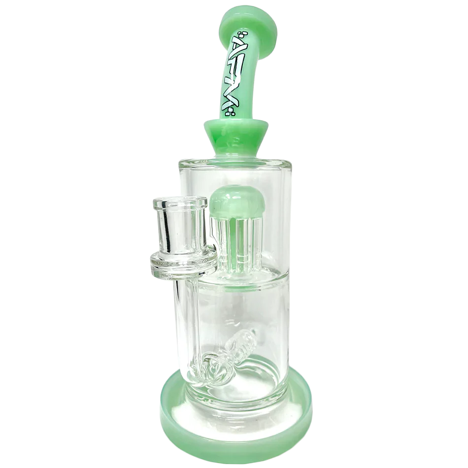 AFM Glass 10.5" Inline To Arm Dab Rig in Mint - Front View with Showerhead Perc