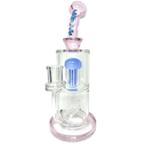 10.5" AFM Glass Dab Rig with Inline to Arm Percolator, Bent Neck & Pink Accents - Front View