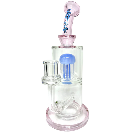 10.5" AFM Glass Dab Rig with Inline to Arm Percolator, Bent Neck & Pink Accents - Front View