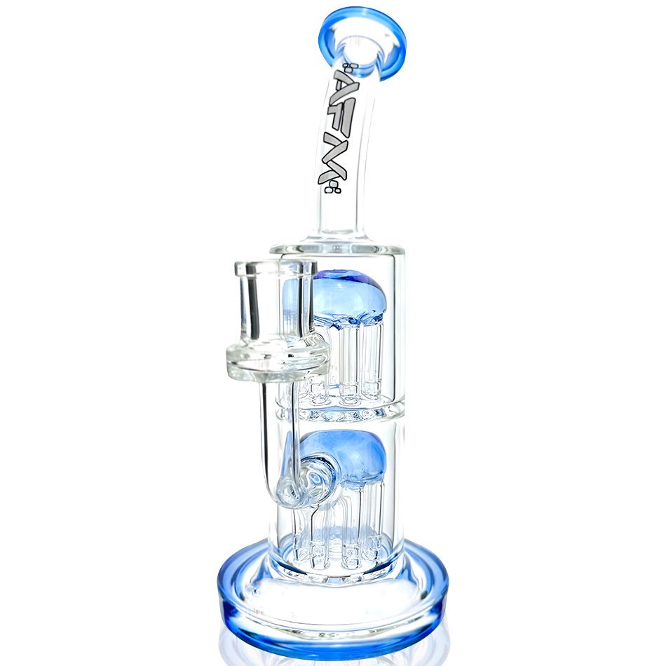 AFM 9" Double Arm Perc Mini Rig with Bent Neck and Blue Accents - Front View