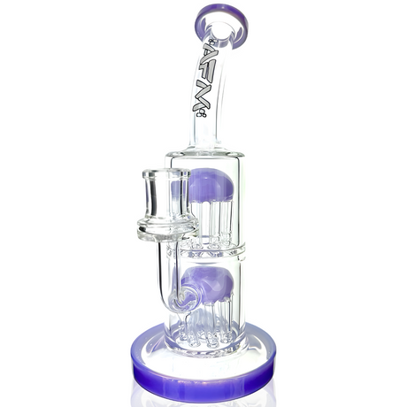 9" AFM Double Arm Perc Mini Rig with Bent Neck and Showerhead Perc, Front View on White Background