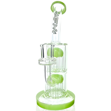 AFM 9" Double Arm Perc Mini Rig with Bent Neck and Showerhead Perc, Front View on White Background