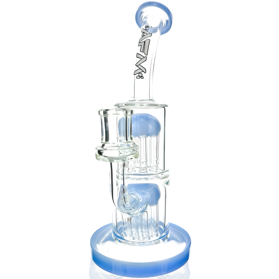 AFM 9" Double Arm Perc Mini Rig with Blue Accents and Bent Neck - Front View