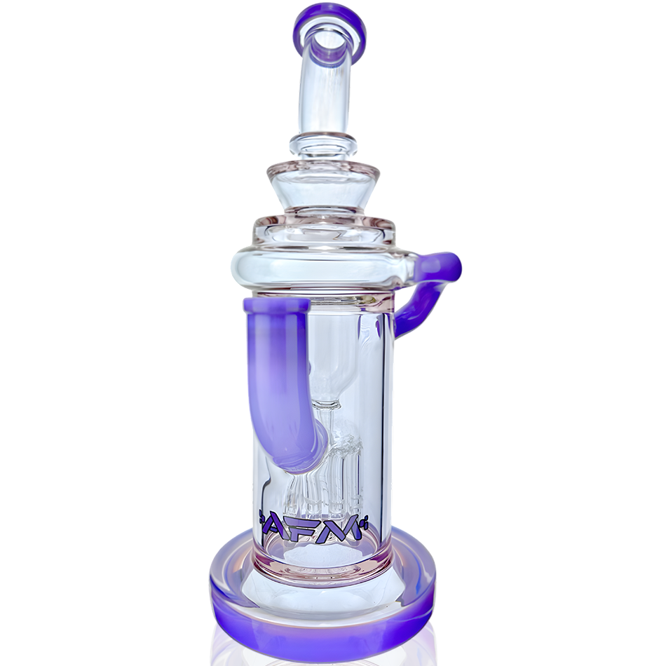 10" AFM Glass Power Station Recycler Dab Rig in Double Purple, Front View on White Background