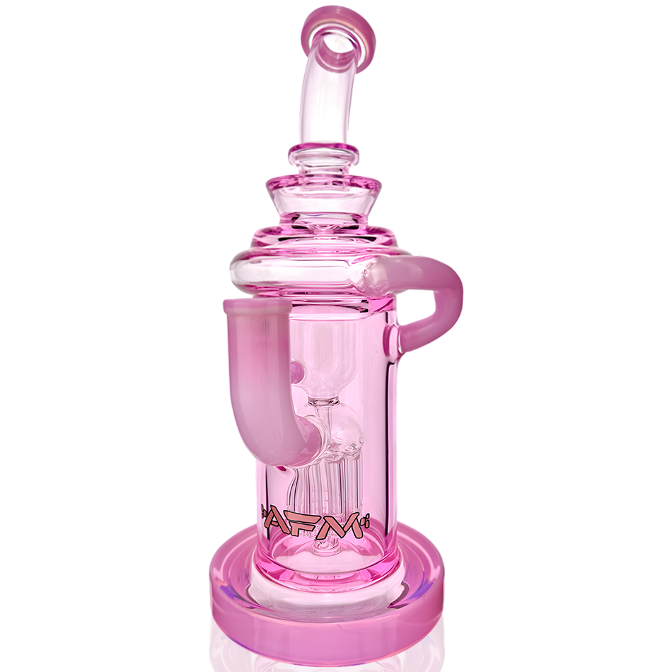 10" AFM Glass Power Station Full Color Recycler Dab Rig in Double Pink - Front View