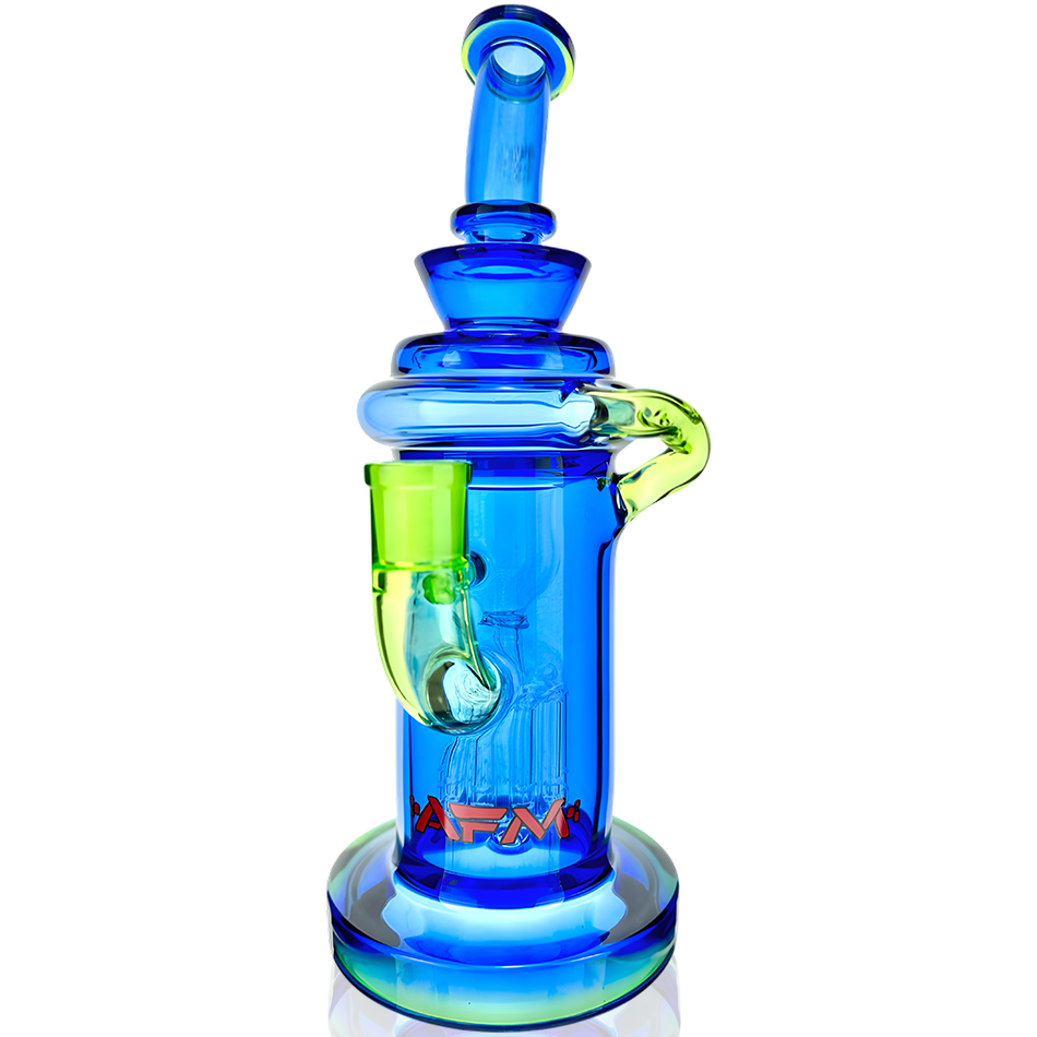 AFM Glass 10" Power Station Recycler Dab Rig in Lime/Ink Blue with 14mm Female Joint