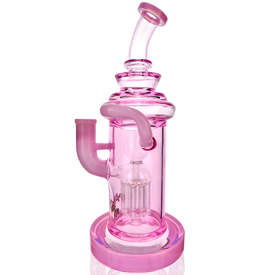 AFM Glass 10" Pink Recycler Dab Rig with 14mm Female Joint and Sturdy Base - Front View