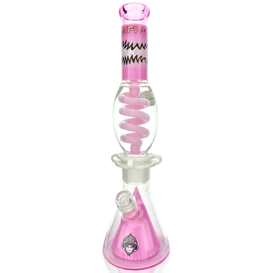 AFM Glass 16" Reversal UFO Pyramid Beaker Bong with Pink Freezable Coil, Front View