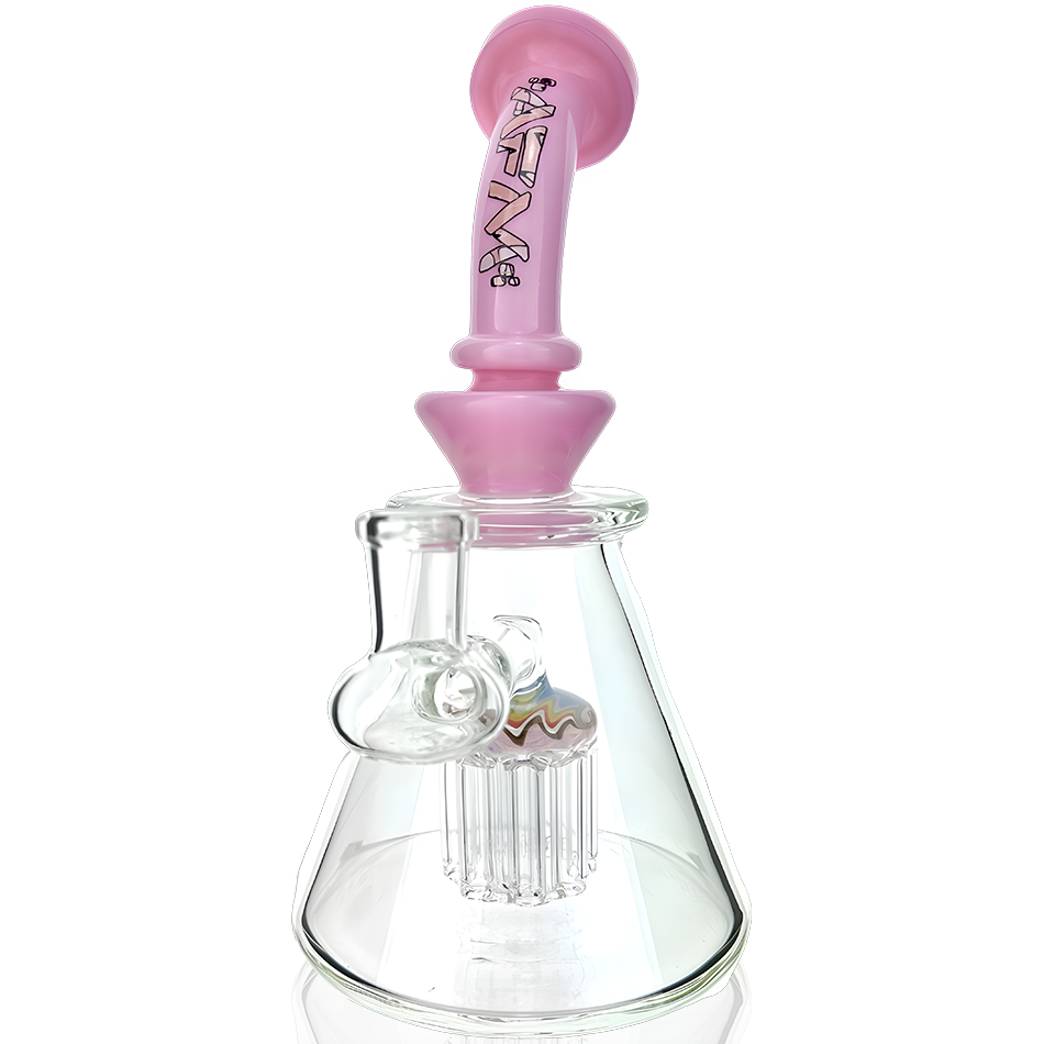 AFM 8" Reversal 8 Arm Perc Glass Dab Rig with Quartz Banger, Front View on White Background