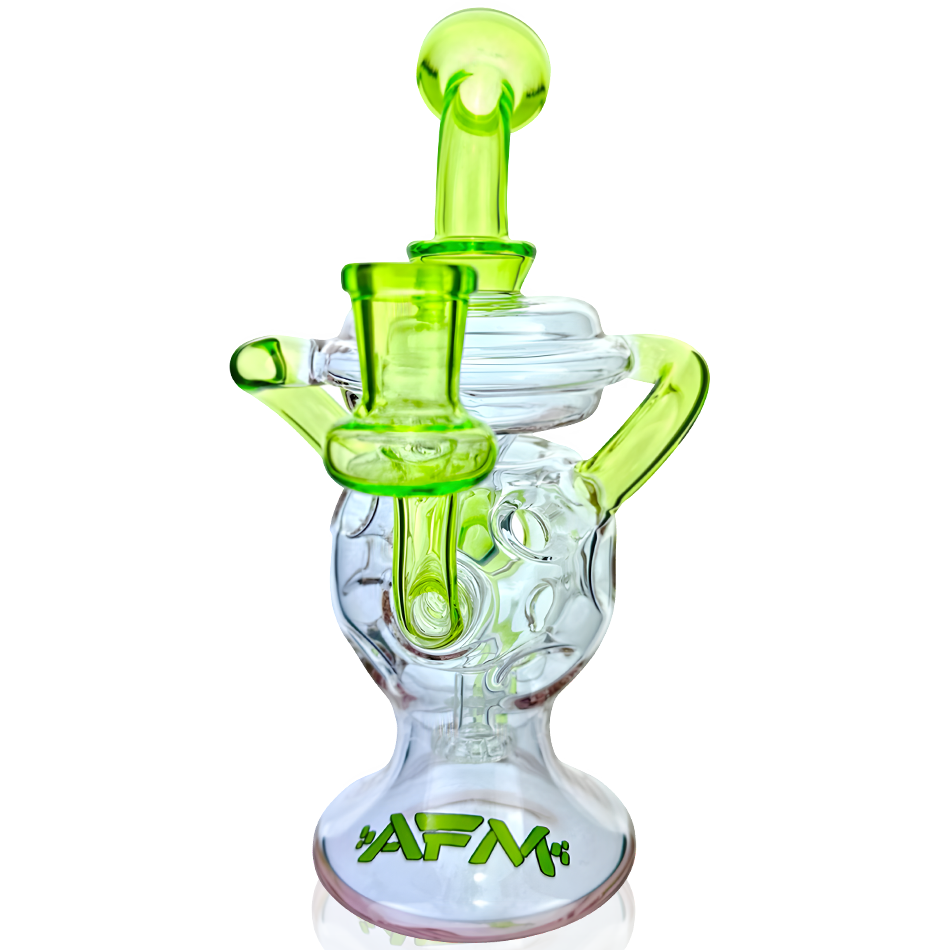 AFM 7.5" Swiss Double Color Glass Recycler Dab Rig with Showerhead Perc, Front View