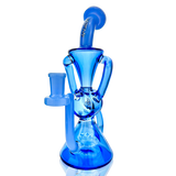 AFM Virgo Glass Recycler Dab Rig in vibrant blue with showerhead perc, 8.5" tall, front view on white background