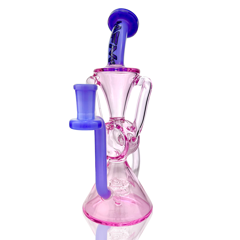 AFM Virgo Glass Recycler Dab Rig with Showerhead Perc and Pink Accents, Front View