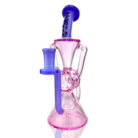 AFM Virgo Glass Recycler Dab Rig with Showerhead Perc and Pink Accents, Front View