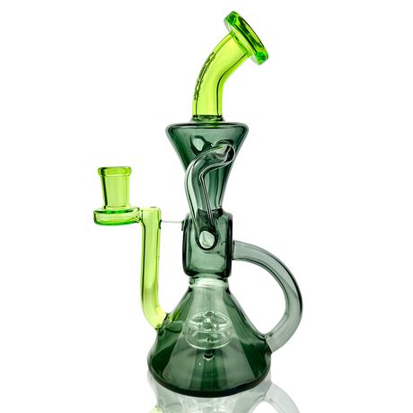 AFM Virgo Glass Recycler Dab Rig, 8.5" with Showerhead Perc and Colored Accents, Front View