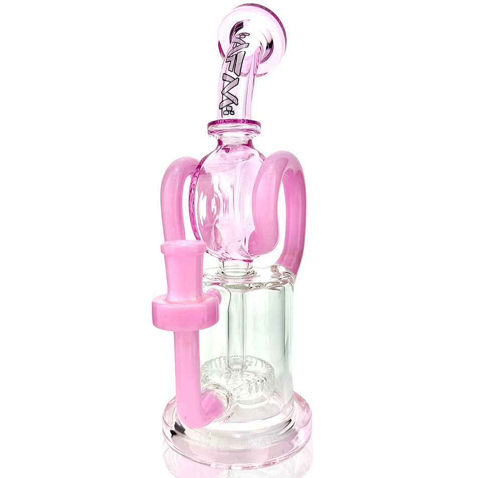 9.5" AFM Andromeda Recycler Dab Rig with Showerhead Perc, Front View on White Background