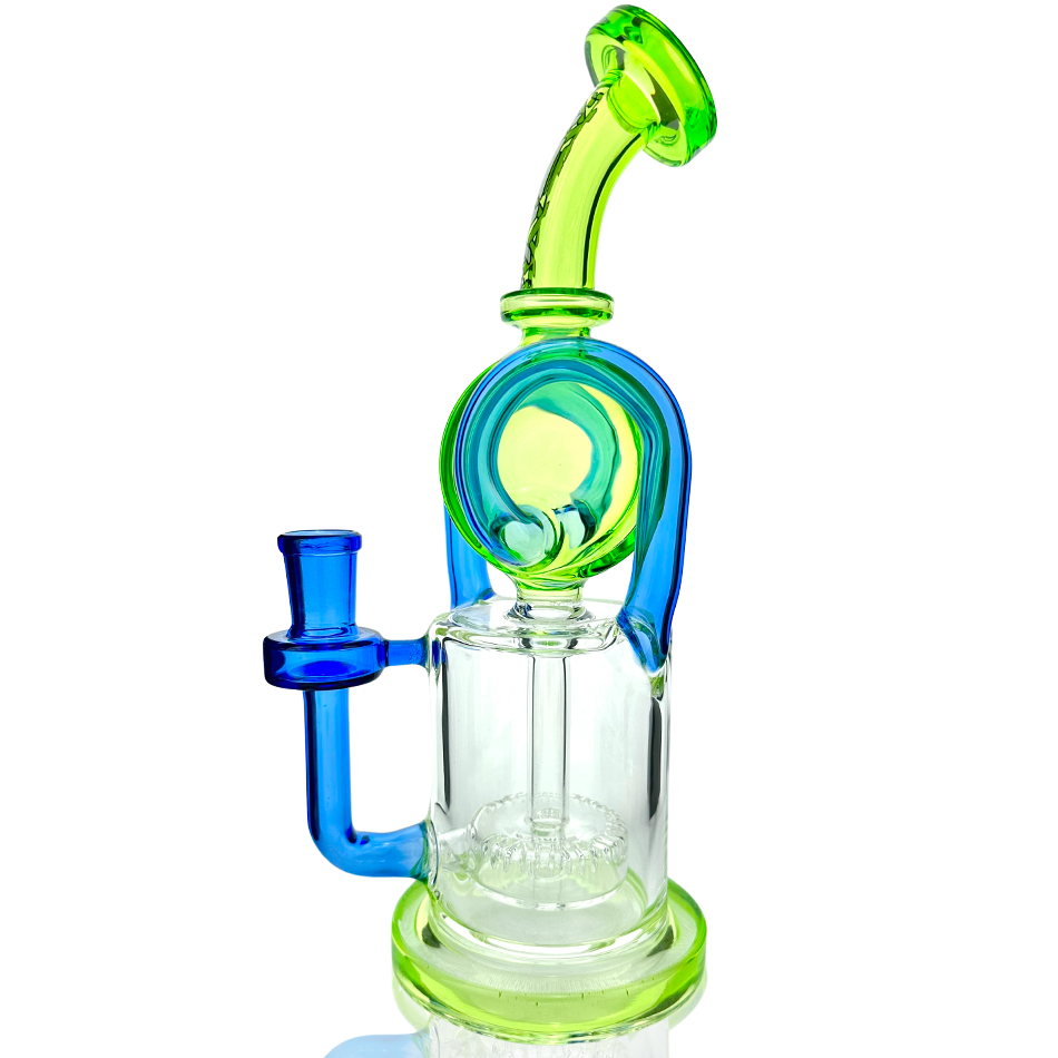 9.5" AFM Andromeda Recycler Dab Rig with Showerhead Perc, Front View on White Background