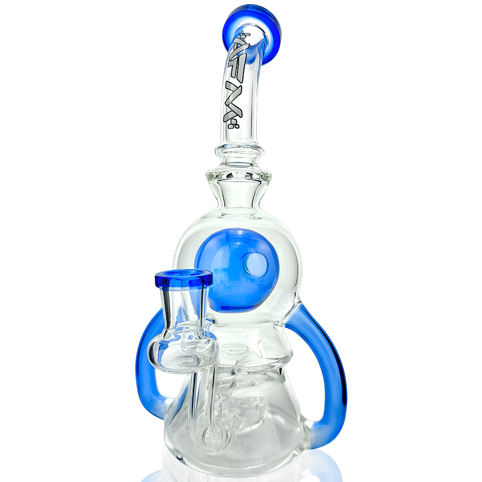 9" AFM Double Pump Recycler Dab Rig with Blue Accents - Front View