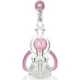 AFM 9" Double Pump Recycler Dab Rig in Clear Glass with Pink Accents - Front View