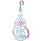 9" AFM Double Pump Recycler Dab Rig with Quartz Banger & Carb Cap, Front View on White