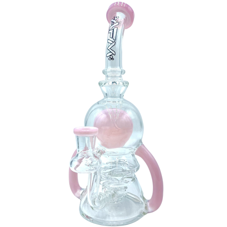 9" AFM Double Pump Recycler Dab Rig with Quartz Banger & Carb Cap, Front View on White