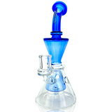 9" AFM Swiss Cheese Glass Dab Rig with Showerhead Perc and Blue Accents - Front View