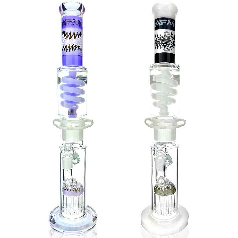 AFM 18" Reversal Straight Freezable Coil Glass Beaker Bongs in Purple & White