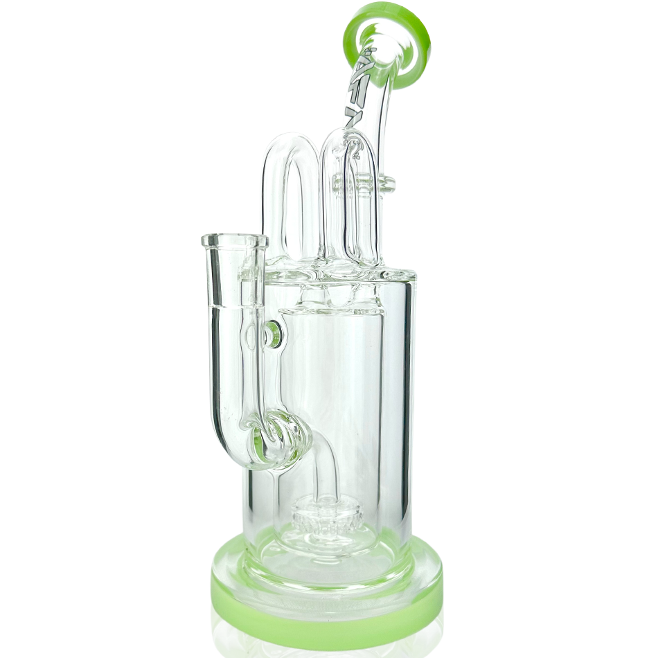 9.5" AFM Milky Way Pump Recycler Dab Rig with Showerhead Perc, Front View on White