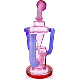 AFM Glass 10" Palermo Double Recycler Dab Rig in Pink, Purple, Red with Showerhead Perc, Front View