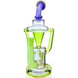 AFM Glass 10" Palermo Double Recycler Dab Rig in Purple/Lime, with Bent Neck & Showerhead Perc