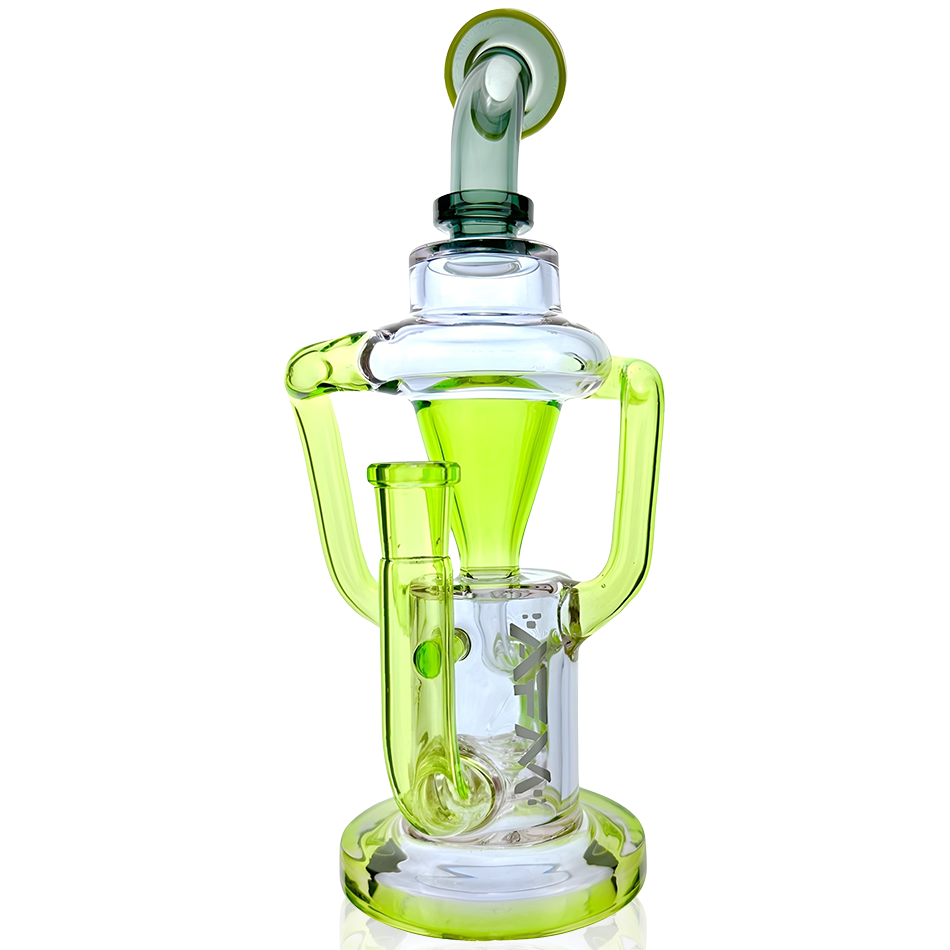 10" AFM Glass Palermo Double Recycler Dab Rig in Lime Green with Showerhead Perc