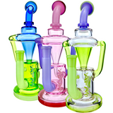 AFM Glass 10" Palermo Double Recycler Dab Rigs in Blue, Pink, and Green with Bent Necks