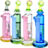 AFM Glass Bilbao Colored Recycler Dab Rigs in Pink, Green, Clear, and Blue - Front View