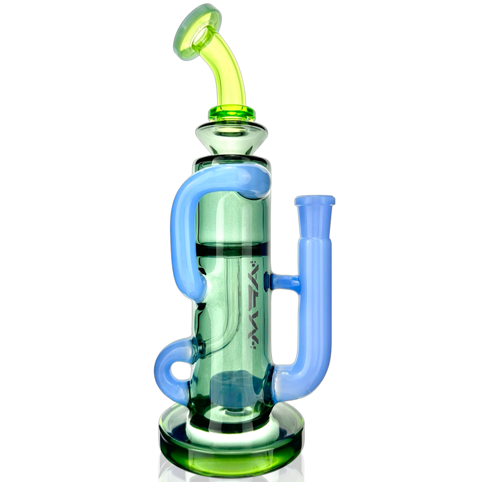 10" AFM Glass Bilbao Recycler Dab Rig with Colored Accents - Front View