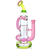 10" AFM Glass Bilbao Recycler Dab Rig with Pink and Green Accents - Front View