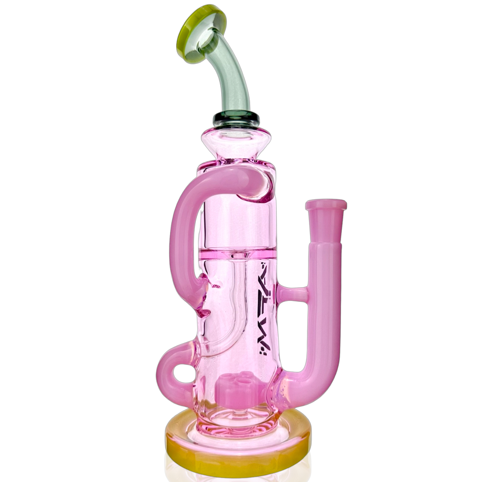 10" AFM Glass Bilbao Pink Colored Recycler Dab Rig with 14mm Female Joint - Front View