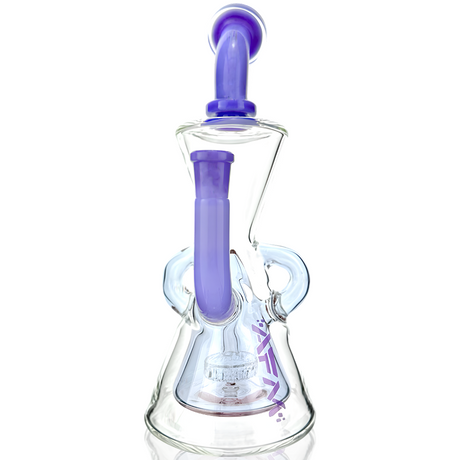 10" AFM Glass Hour Glass Purple Recycler Dab Rig with Showerhead Perc, Bent Neck, Front View