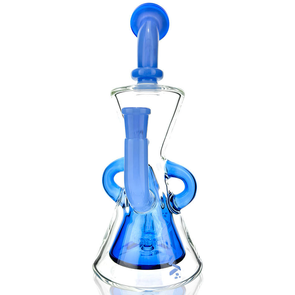 AFM Glass 10" Hourglass Recycler Dab Rig in Jade Blue with Showerhead Perc, Front View