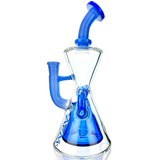 AFM Glass 10" Hourglass Blue Colored Recycler Dab Rig with Bent Neck and Showerhead Perc