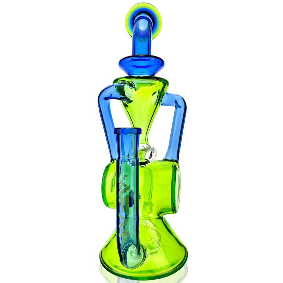 AFM Glass 10" Barrel Blaster Dab Rig with Bent Neck & Showerhead Perc in Ink Blue/Lime