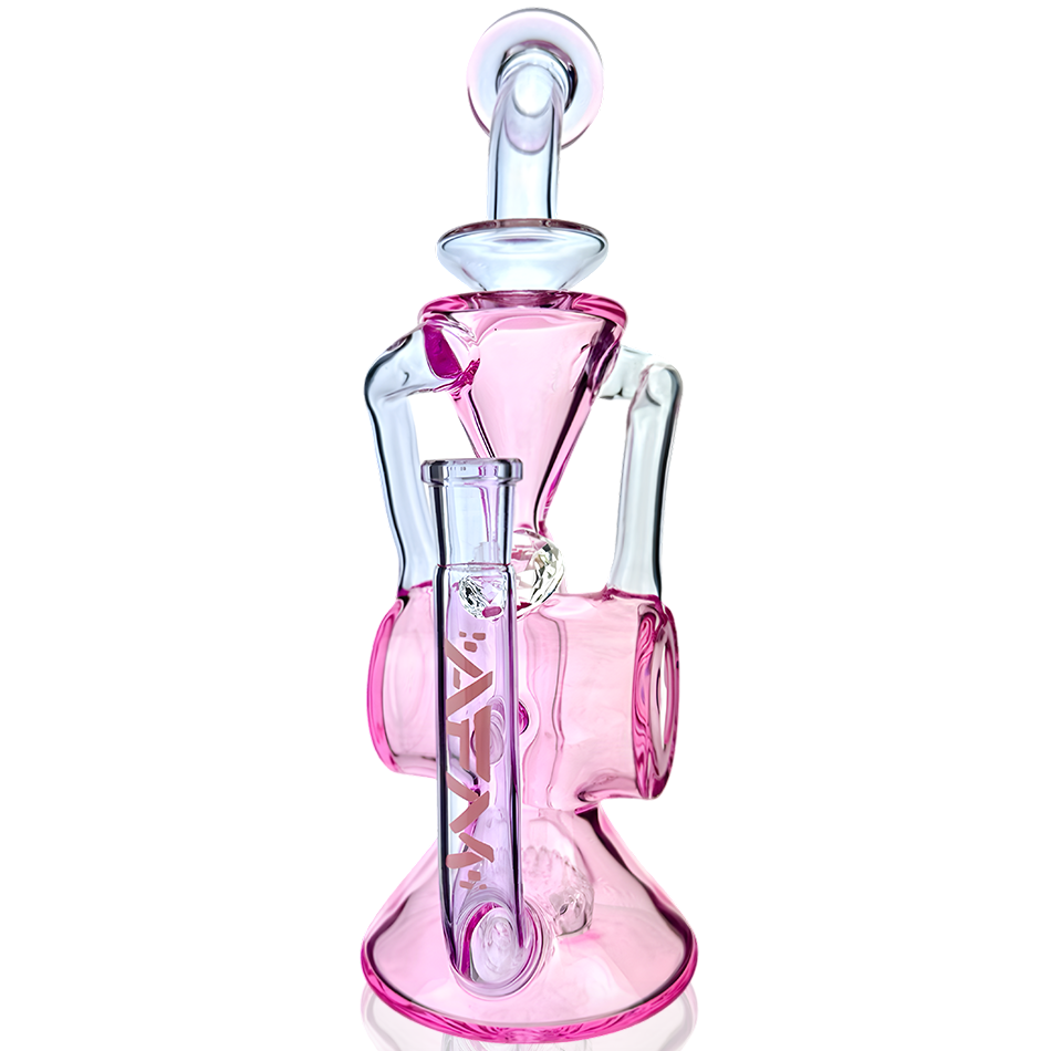 AFM Glass 10" Barrel Blaster Dab Rig with Showerhead Perc, Bent Neck, and Pink Colored Glass