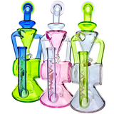 AFM Glass Barrel Blaster Recycler Dab Rigs in blue, pink, and green with showerhead percs