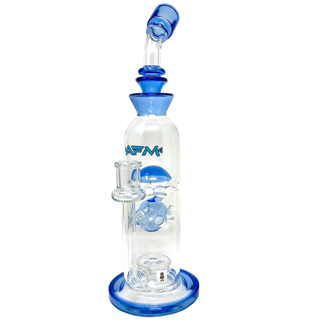 12" AFM Glass Big Swiss Perc Straight Dab Rig in Ink Blue with Showerhead Perc, Front View