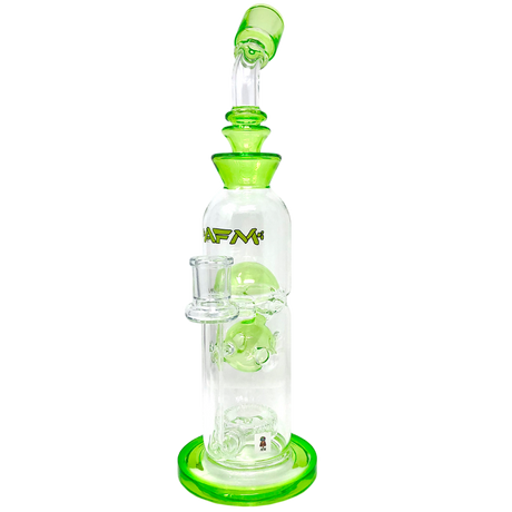 12" AFM Glass Big Swiss Perc Straight Dab Rig with Lime Accents and Showerhead Perc, Front View