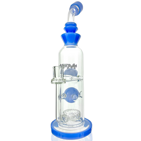 12" AFM Glass Big Swiss Perc Straight Dab Rig with Blue Accents - Front View