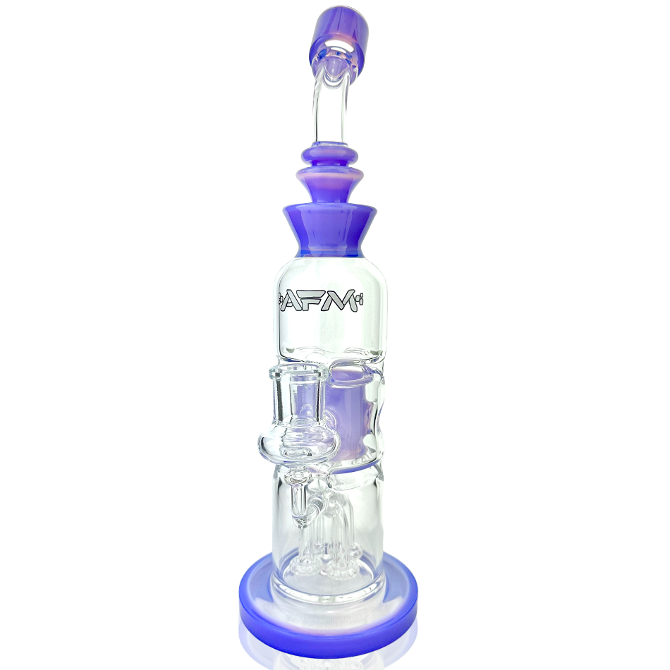 12" AFM Glass Aurora Quad Showerhead Dab Rig with Bent Neck and Colored Accents