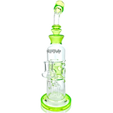 12" AFM Glass Aurora Quad Showerhead Dab Rig in Lime - Front View with Bent Neck