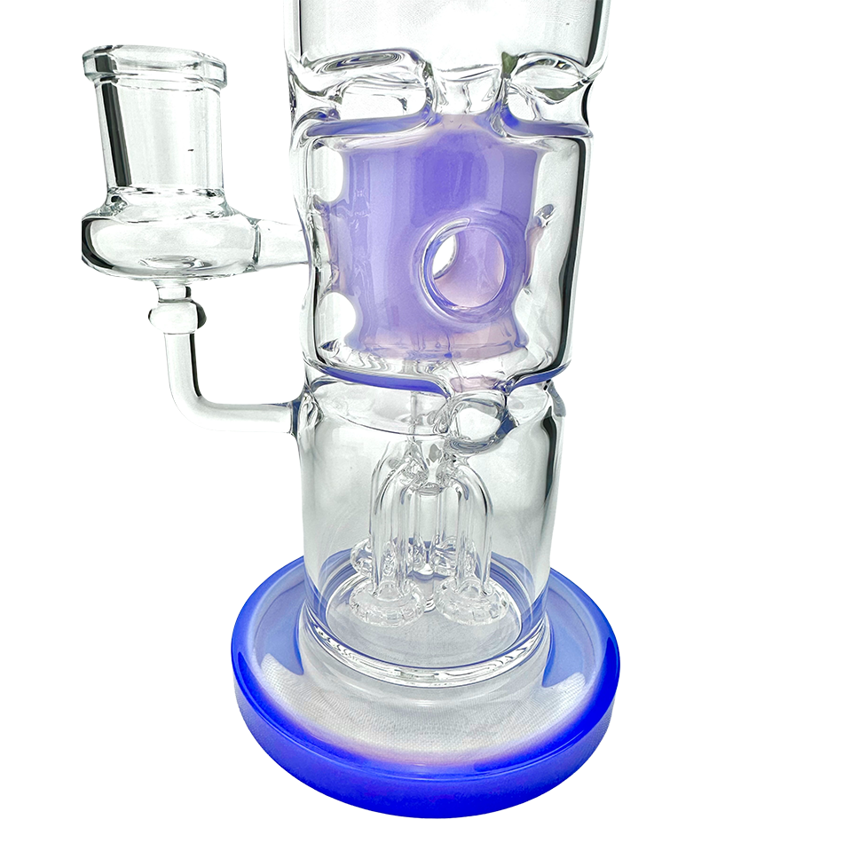 12" AFM Glass Aurora Quad Showerhead Dab Rig with Bent Neck and Blue Accents