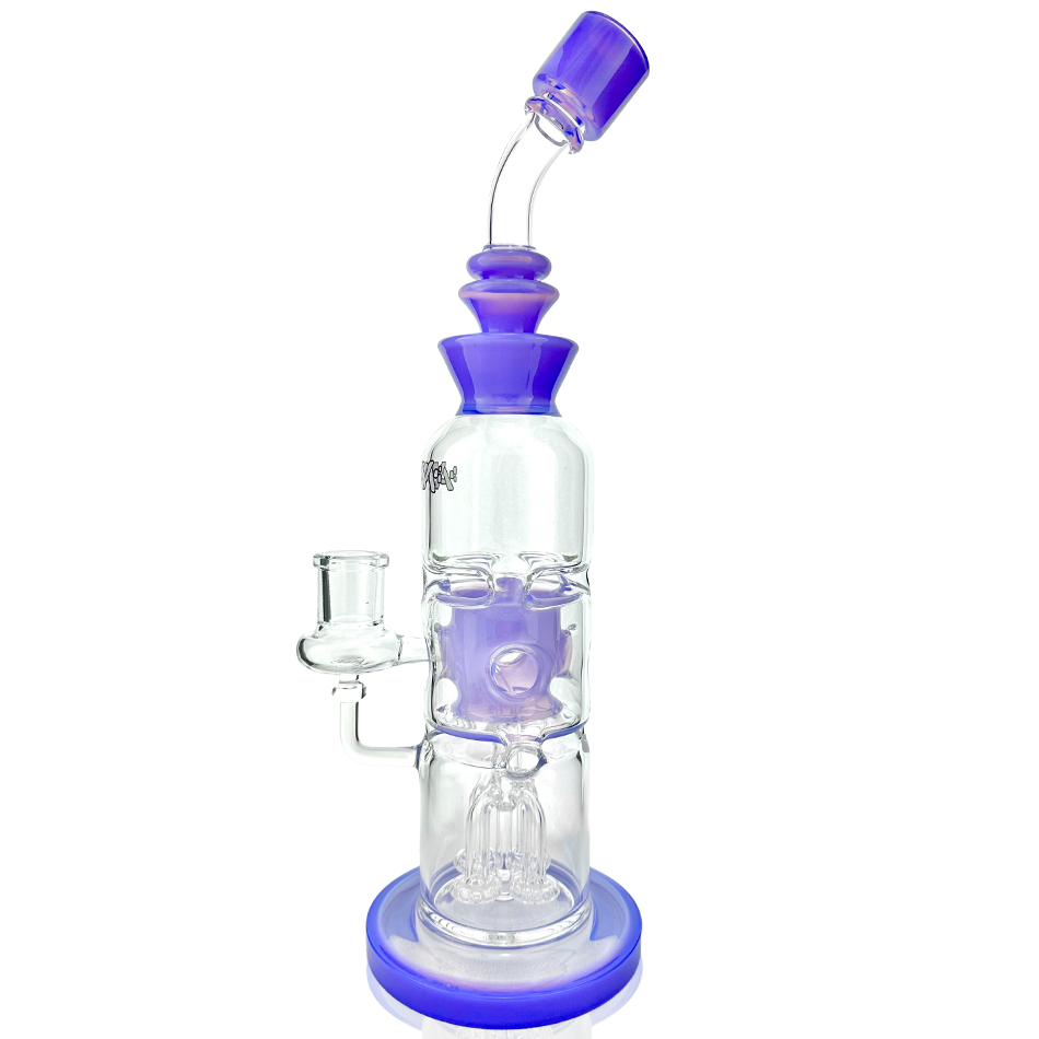 AFM Glass 12" Aurora Quad Showerhead Dab Rig in Purple with Bent Neck Design