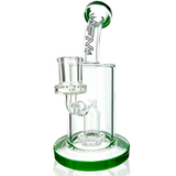 AFM 8" Wave UFO Perc Glass Dab Rig with Bent Neck and Green Accents - Front View